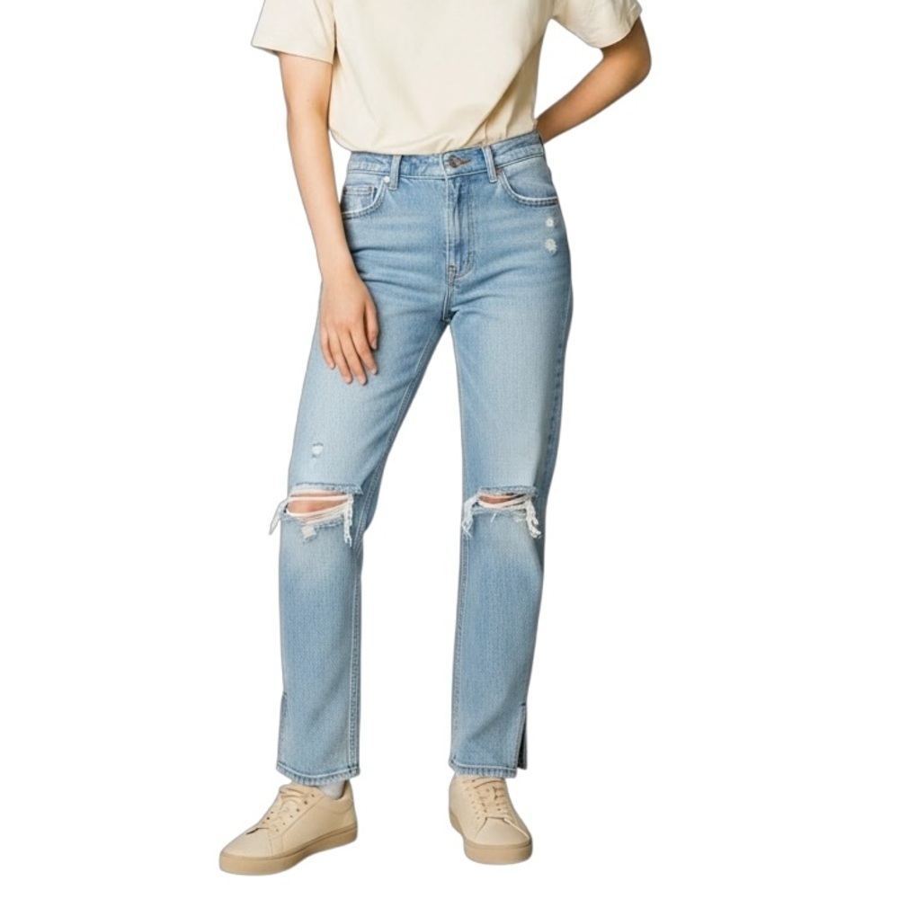 GAP 90's Loose Mid Rise Light Destroy Straight Leg Jeans Size 10 Tall Light Blue